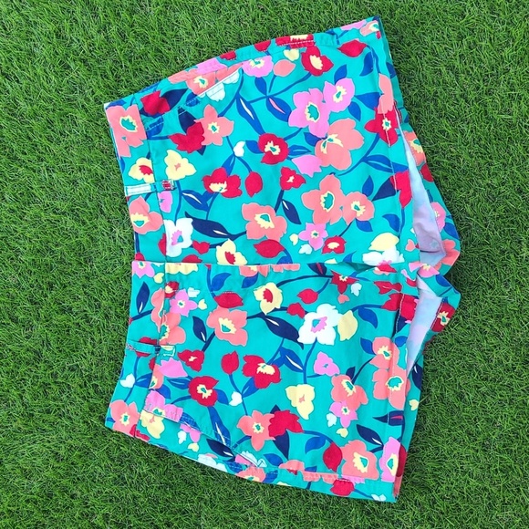 Elle Bright Vibrant Floral Teal Pink Summer Stretch Cotton Shorts Womens Size 8 - Picture 5 of 16